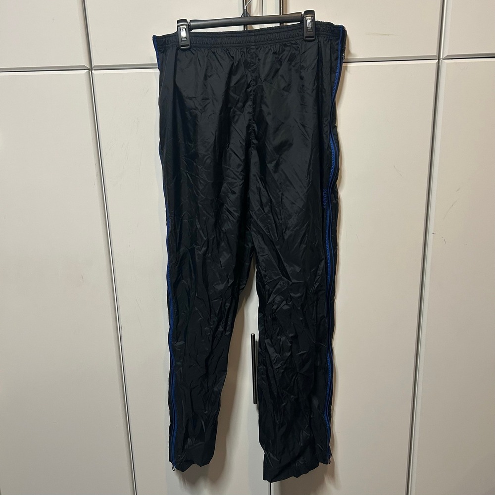 Old Navy Mens XL Black Nylon Windbreaker Track Pants Blue Stripe Side Zip Vtg